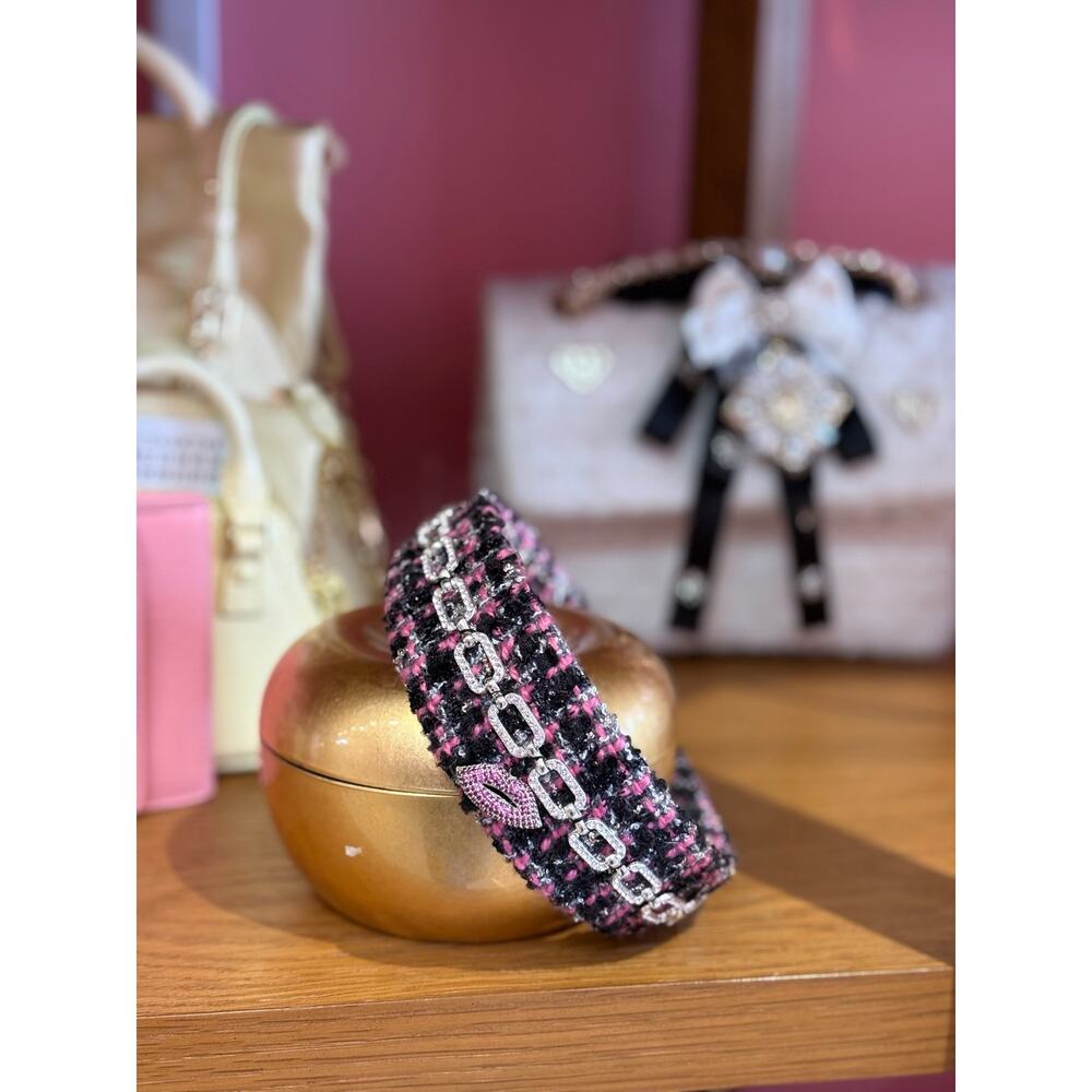 Minime Paris, Handmade Pink and Black Tweed Headband